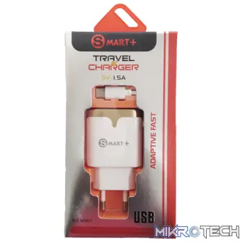 Geeko SMART Plus USB Travel Wall Charger with Built in Type C Connector Cable and USB 3.0 Port-White and Gold