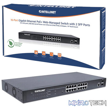Intellinet 16-Port Gigabit Ethernet PoE+ Web-Managed Switch with 2 SFP Ports