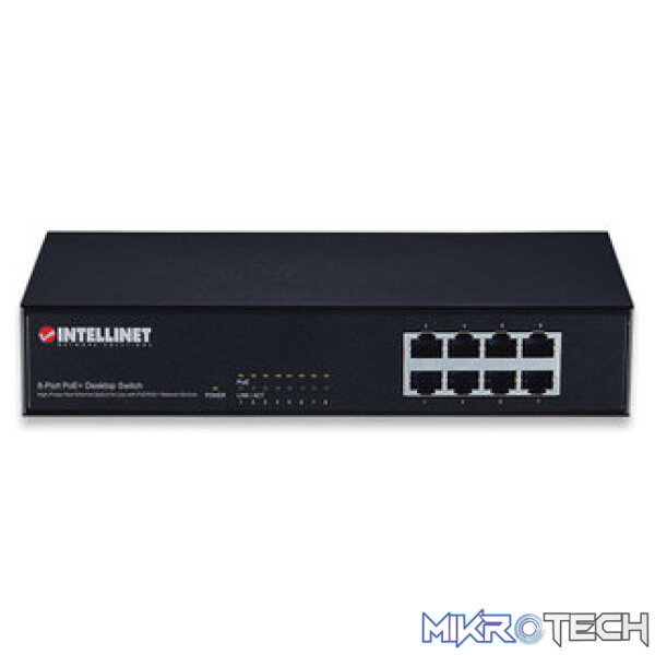 Intellinet 8-Port POE Desktop Switch metal case-8 x PoE ports, IEEE 802.3at/af Power-over-Ethernet (PoE+/PoE) - Image 4