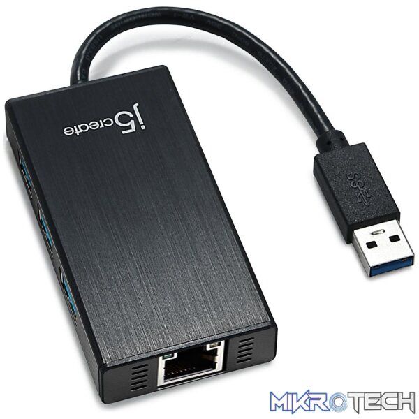 j5create JUH470 3x USB 3.0 Hub 5Gbps + LAN (gigabit) - Image 2