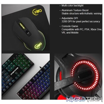 KWG Draco E1A 4 in 1 RGB Multi Colour Backlit Gaming Combo Set – Includes KWG Draco Multi Colour Backlit Wired Mechanical Gaming Keyboard