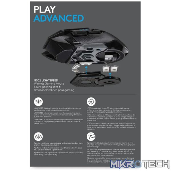 Logitech G G502 LIGHTSPEED Wireless Gaming Mouse, Right-hand, Optical, RF Wireless, 25600 DPI, 1 ms, Black - Image 13