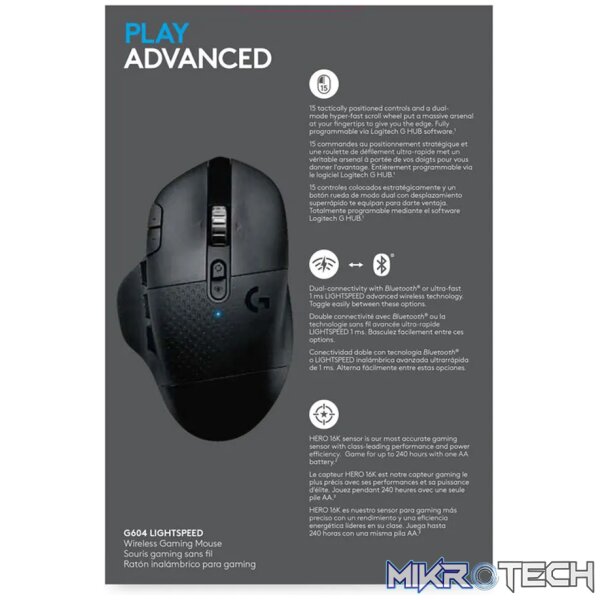 Logitech G G604 LIGHTSPEED Wireless Gaming Mouse, Right-hand, Optical, RF Wireless + Bluetooth, 25600 DPI, 1 ms, Black - Image 16