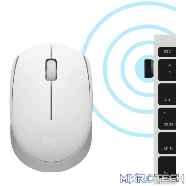 Logitech M171, Ambidextrous, Optical, RF Wireless, White - Image 6