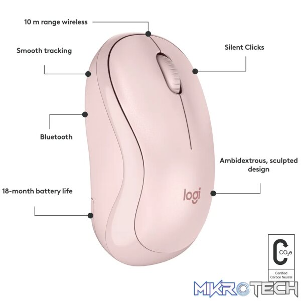 Logitech M240, Ambidextrous, Bluetooth, Pink - Image 7