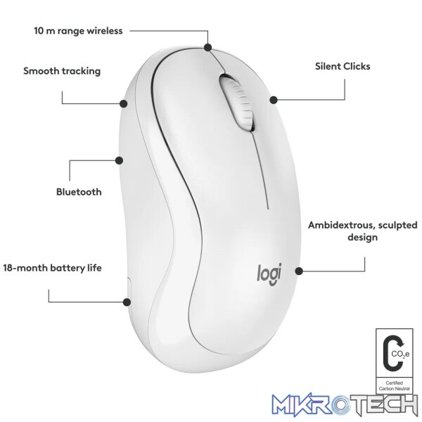 Logitech M240, Ambidextrous, Bluetooth, White - Image 7