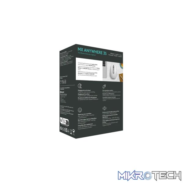 Logitech MX Anywhere 3S, Right-hand, Laser, RF Wireless + Bluetooth, 8000 DPI, Grey, White - Image 49