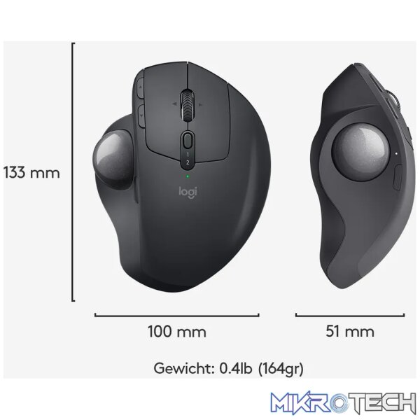Logitech MX Ergo, Right-hand, Trackball, RF Wireless + Bluetooth, 440 DPI, Graphite - Image 7