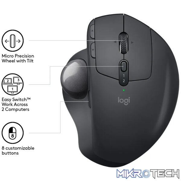 Logitech MX Ergo, Right-hand, Trackball, RF Wireless + Bluetooth, 440 DPI, Graphite - Image 10