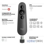 Logitech R500 Laser Presentation Remote, Bluetooth/RF, USB, 20 m, Graphite - Image 6