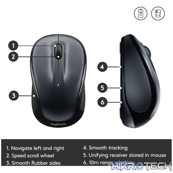 Logitech Wireless Mouse M325, Ambidextrous, Optical, RF Wireless, 1000 DPI, Black - Image 12