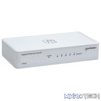 Manhattan 5-Port Compact Desktop Gigabit Ethernet Switch with Five RJ45 10/100/1000 Mbps Ports and IEEE 802.3az Energy Efficient Ethernet Technology