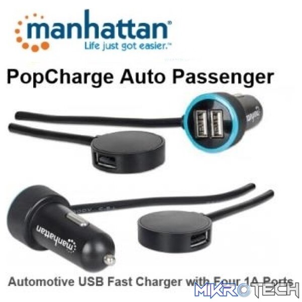 Manhattan PopCharge Auto Passenger Automotive USB Fast Charger with Four 1A Ports Manhattan PopCharge Auto Passenger Automotive USB Fast Charger with Four 1A Ports