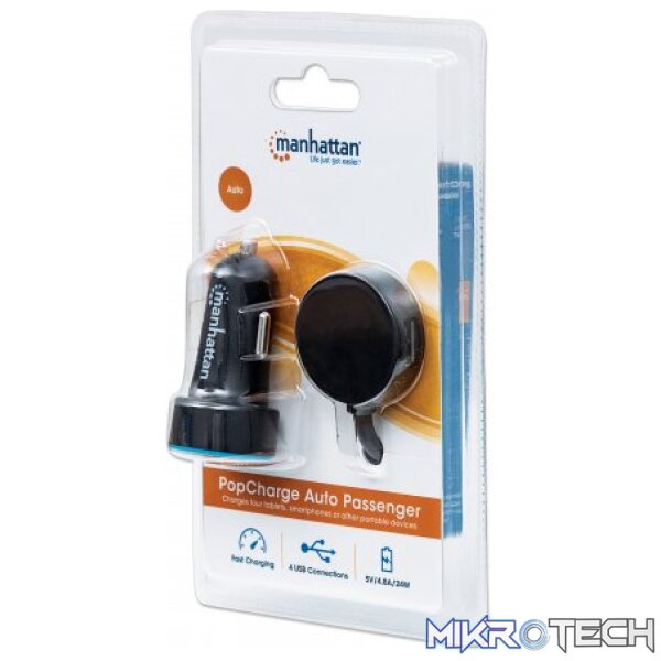 Manhattan PopCharge Auto Passenger Automotive USB Fast Charger with Four 1A Ports - Image 9