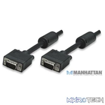 Manhattan SVGA Monitor Cable with Ferrite cores to reduce EMI interference for improved video transmission HD15M (Male) to HD15M (Male)