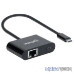 Manhattan SuperSpeed USB Type C to Gigabit Network Adapter with Power Delivery Port