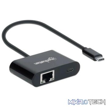 Manhattan SuperSpeed USB Type C to Gigabit Network Adapter with Power Delivery Port