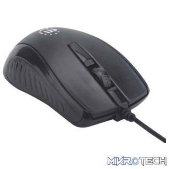 Manhattan Wired USB Optical Mouse – Compact Three Buttons with Scroll Wheel