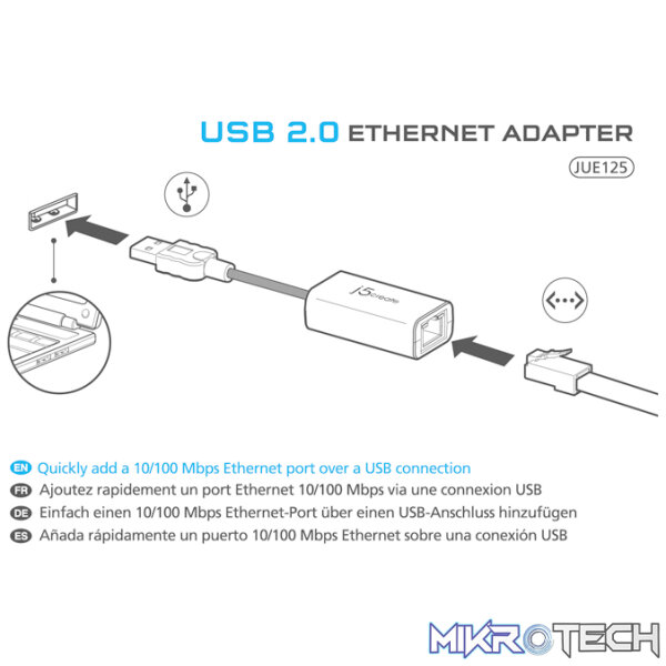 j5create JUE125 USB 2.0 Type-A to 10/100 Network Adapter - Image 2