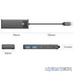 ORICO PW Series 4-Port USB3.0 Hub | Type-C | USB-A3.0 x 2 (5GBPS Sharing) | USB-C3.0 x 1 (5GBPS) | USB-C x 1 (PD100W) | 15cm | Black - Image 2