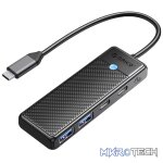ORICO PW Series 4-Port USB3.0 Hub | Type-C | USB-A3.0 x 2 (5GBPS Sharing) | USB-C3.0 x 1 (5GBPS) | USB-C x 1 (PD100W) | 15cm | Black