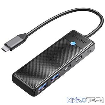 ORICO PW Series 4-Port USB3.0 Hub | Type-C | USB-A3.0 x 2 (5GBPS Sharing) | USB-C3.0 x 1 (5GBPS) | USB-C x 1 (PD100W) | 15cm | Black