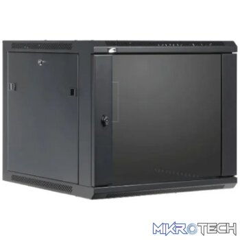 RCT 12U AP Pre-coated black wall mount cabinet 2x uprights 2x glands + Screws; 450mm PERFORATED DOOR.