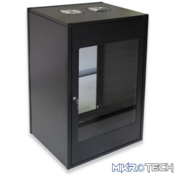 RCT 20U AP Pre-coated black wall mount cabinet 2x uprights 2x glands + Screws; 450mm GLASS DOOR.