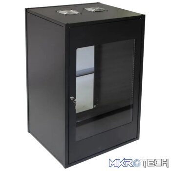 RCT 4U AP Pre-coated black wall mount cabinet 2x uprights 2x glands + Screws; 450mm GLASS DOOR.