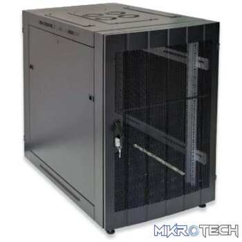 RCT 4U CP black wall mount cabinet 2x uprights 2x glands + Screws; 450mm PERFORATED DOOR