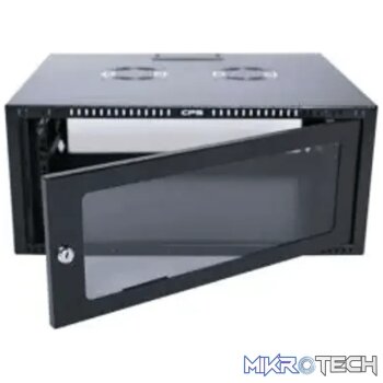 RCT 6U AP Pre-coated black wall mount cabinet 2x uprights 2x glands + Screws; 450mm GLASS DOOR.