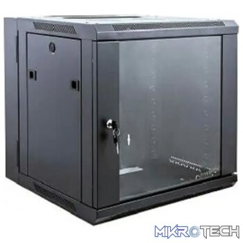 RCT 6U AP Pre-coated black wall mount cabinet 2x uprights 2x glands + Screws; 450mm PERFORATED DOOR.