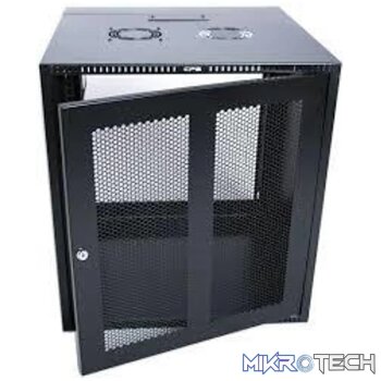 RCT 6U CP black wall mount cabinet 2x uprights 2x glands + Screws; 450mm PERFORATED DOOR.