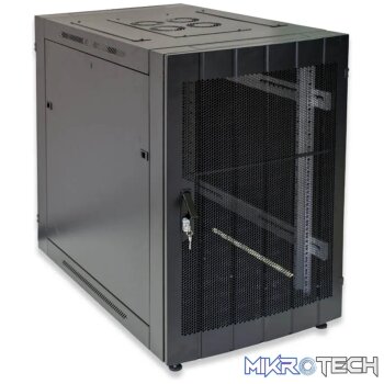 RCT 9U AP Pre-coated black wall mount cabinet 2x uprights 2x glands + Screws; 450mm PERFORATED DOOR.