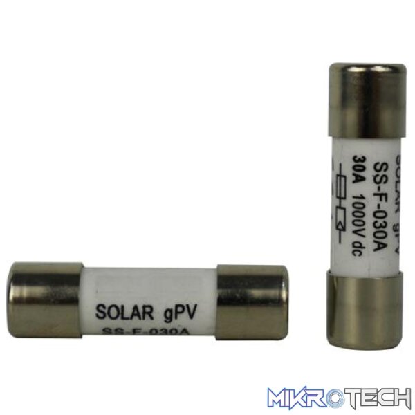 Solarix 30A Solar Photovoltaic Fuse 38mm x 10mm-Maximum Voltage 1000VDC Solarix 30A Solar Photovoltaic Fuse 38mm x 10mm-Maximum Voltage 1000VDC