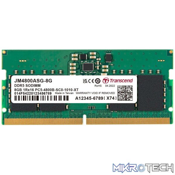 TRANSCEND JET MEMORY 8GB DDR5-5600 SO-DIMM 2RX8 CL46 (1Gx16)x4 TRANSCEND JET MEMORY 8GB DDR5-5600 SO-DIMM 2RX8 CL46 (1Gx16)x4
