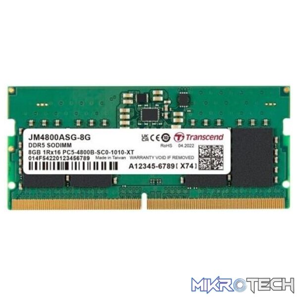Transcend JetRam 8GB DDR5-4800MHz SO-Dimm Memory Transcend JetRam 8GB DDR5-4800MHz SO-Dimm Memory