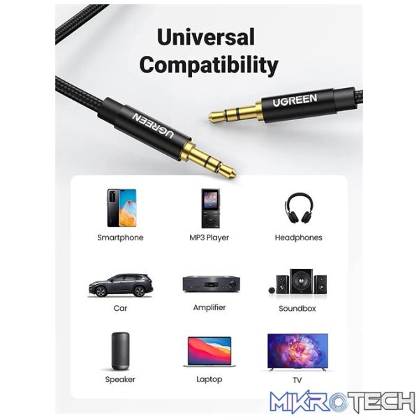 Ugreen 3.5mm Audio Cable Stereo Auxiliary AUX Cord Gold-Plated Male to Male Braided Cable - Image 7
