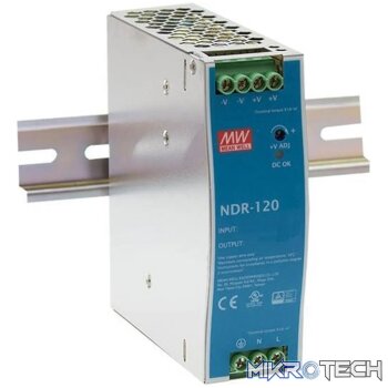 VIVOTEK Industrial 120W Power Supply; 220VAC or 370VDC input and 48VDC output; Din Rail