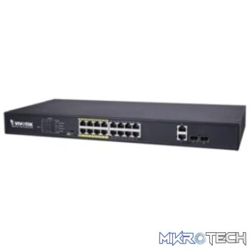 VIVOTEK Unmanaged 16x 10/100 PoE + 2x Gigabit/ SFP POE extender up to 200M; Rackmountable; 250W