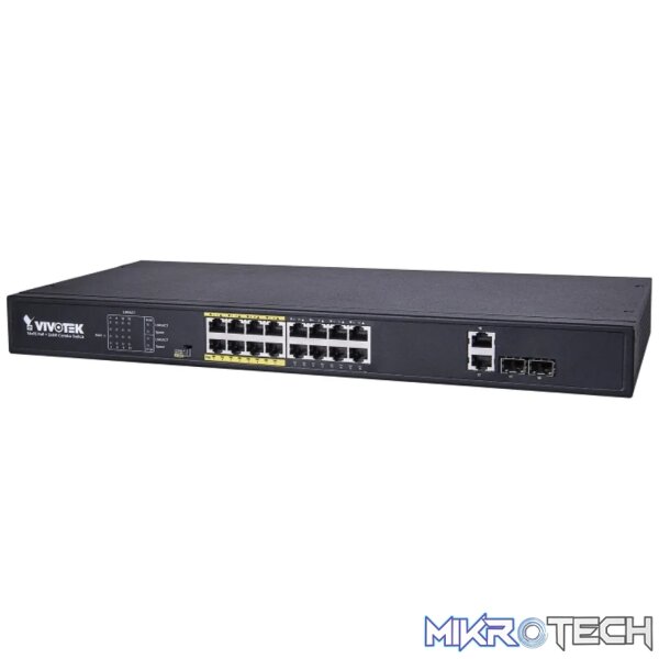 VIVOTEK Unmanaged 24x 10/100 PoE + 2x Gigabit/ SFP POE extender up to 200M; Rackmountable; 380W VIVOTEK Unmanaged 24x 10/100 PoE + 2x Gigabit/ SFP POE extender up to 200M; Rackmountable; 380W