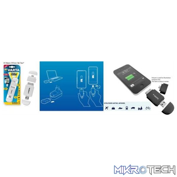 Varta Mini Powerpack Charger-Smart 2-In-1 Solution-Compatible with all Micro USB and Apple® 30-pin devices-400mAh Lithium-ion rechargeable battery-White, - Image 5