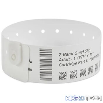 Zebra Tag; Synthetic; 1.1875x11in (30.2x279.4mm); DT; Z-Band QuickClip; Coated; 1in (25.4mm) core; 240/roll; Kit; Printed