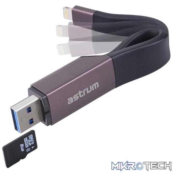 Astrum AA230 2 in 1 8pin to USB 3.0 Charge and Sync Adapter with Card Reader A53023-B - Image 3