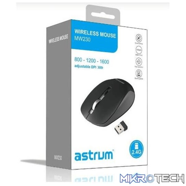 a82523-b-mice-43440005152932 Astrum MW230 Wireless Rechargeable Mouse Black A82523-B - Image 1