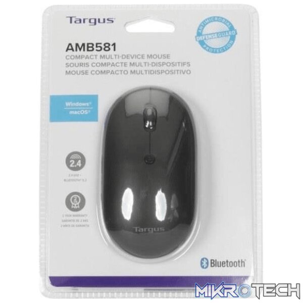 Targus Compact Multi-Device Antimicrobial Wireless Optical Mouse Black AMB581GL Targus Compact Multi-Device Antimicrobial Wireless Optical Mouse Black AMB581GL