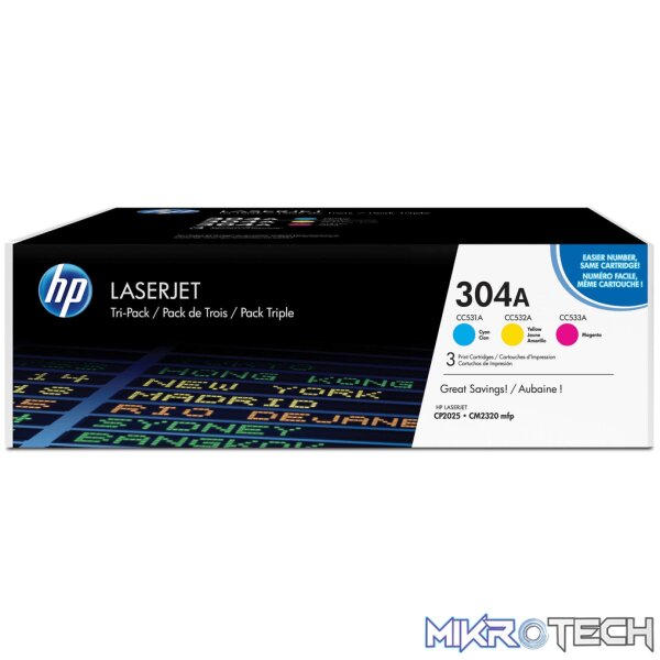 HP 304A Cyan Magenta Yellow Toner Cartridge 2 HP 304A Cyan Magenta Yellow Toner Cartridge 2