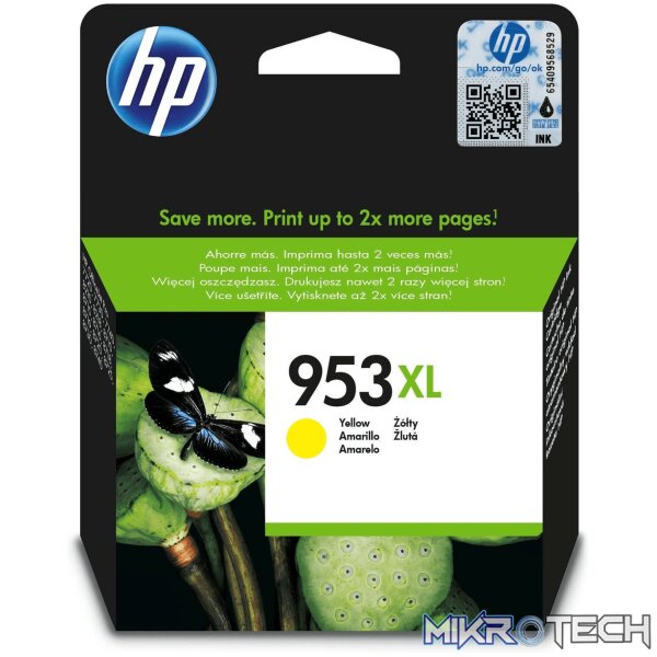 HP 953XL Yellow High Yield Printer Ink Cartridge Original F6U18AE Single-pack HP 953XL Yellow High Yield Printer Ink Cartridge Original F6U18AE Single-pack
