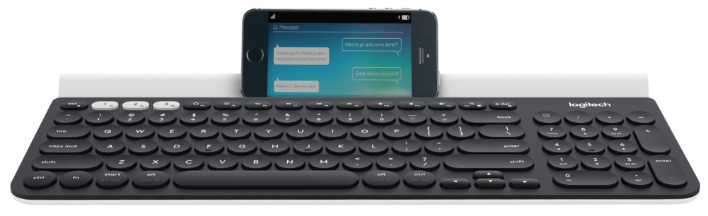 Smartphone on a keyboard with built in cradle 