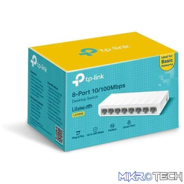 TP-Link LS1008 8-Port 10/100 Mbits Desktop Switch Unmanaged Network Fast Ethernet White - Image 3